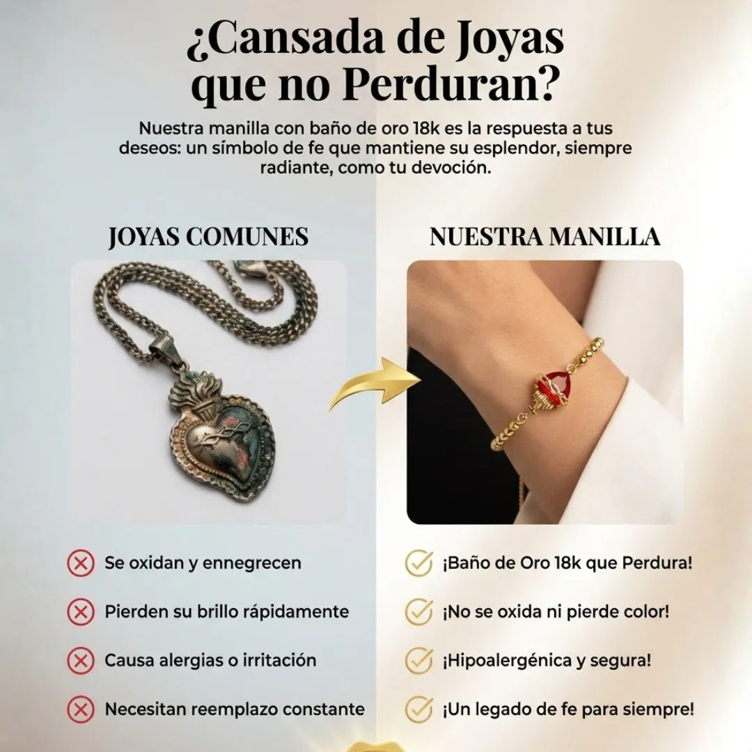 Pulsera Sagrado Corazón Baño en Oro 18K