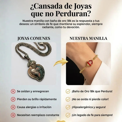 Pulsera Sagrado Corazón Baño en Oro 18K