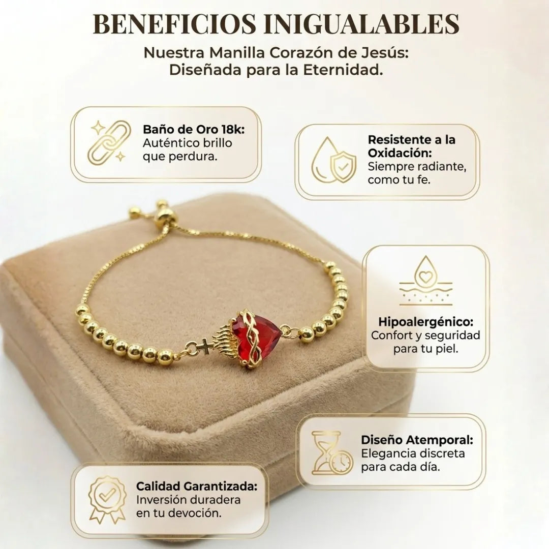 Pulsera Sagrado Corazón Baño en Oro 18K