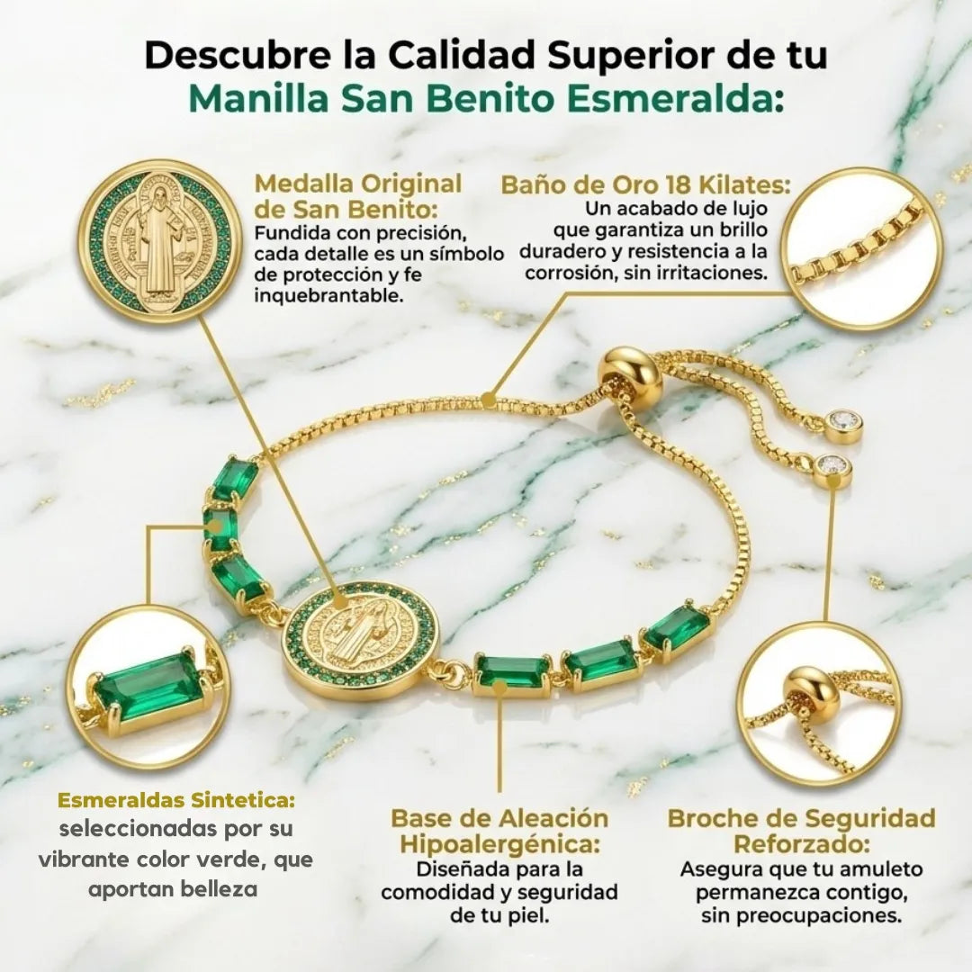 Manilla San Benito Esmeraldada Baño 18k