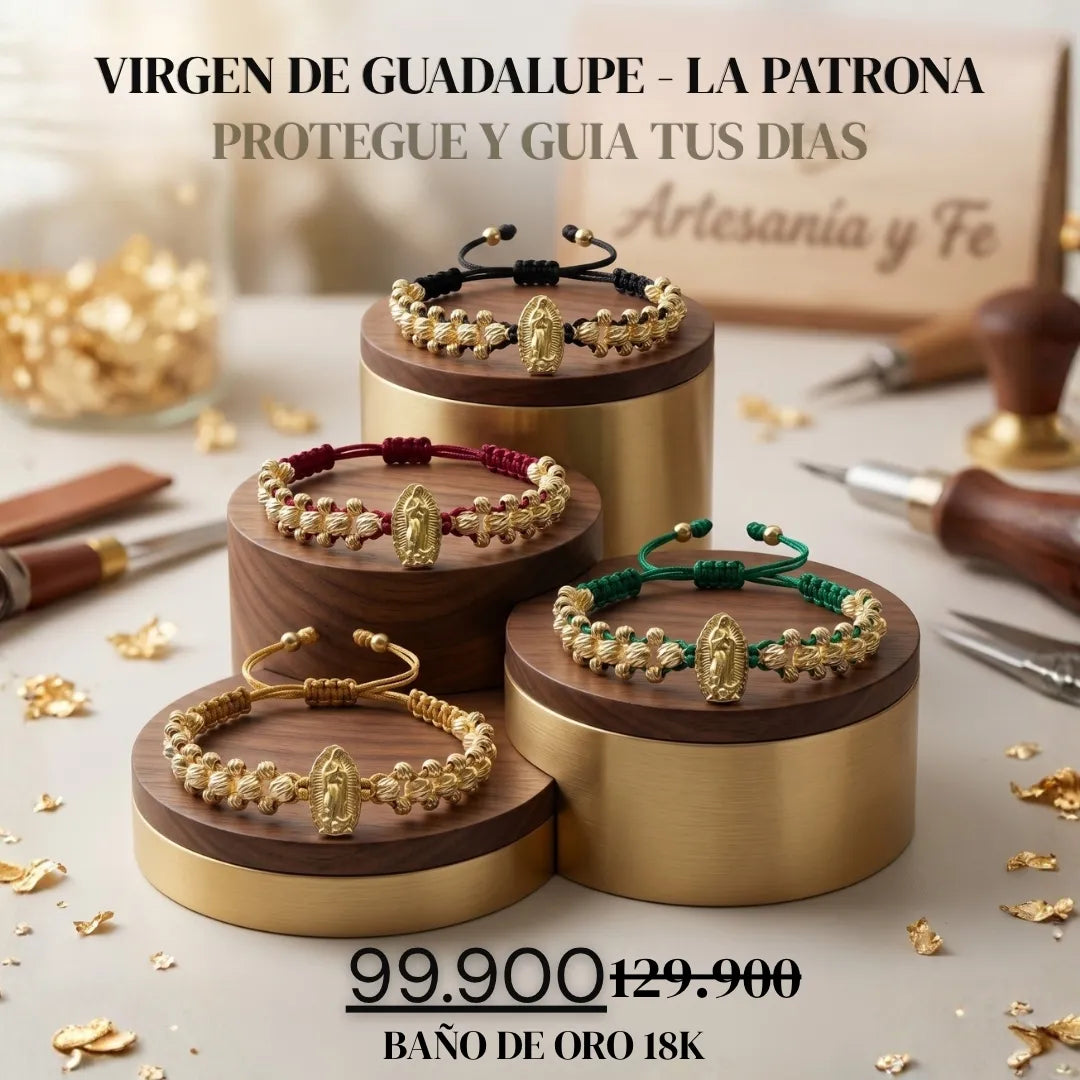 Manilla Virgen de Guadalupe La Patrona Baño de oro 18K
