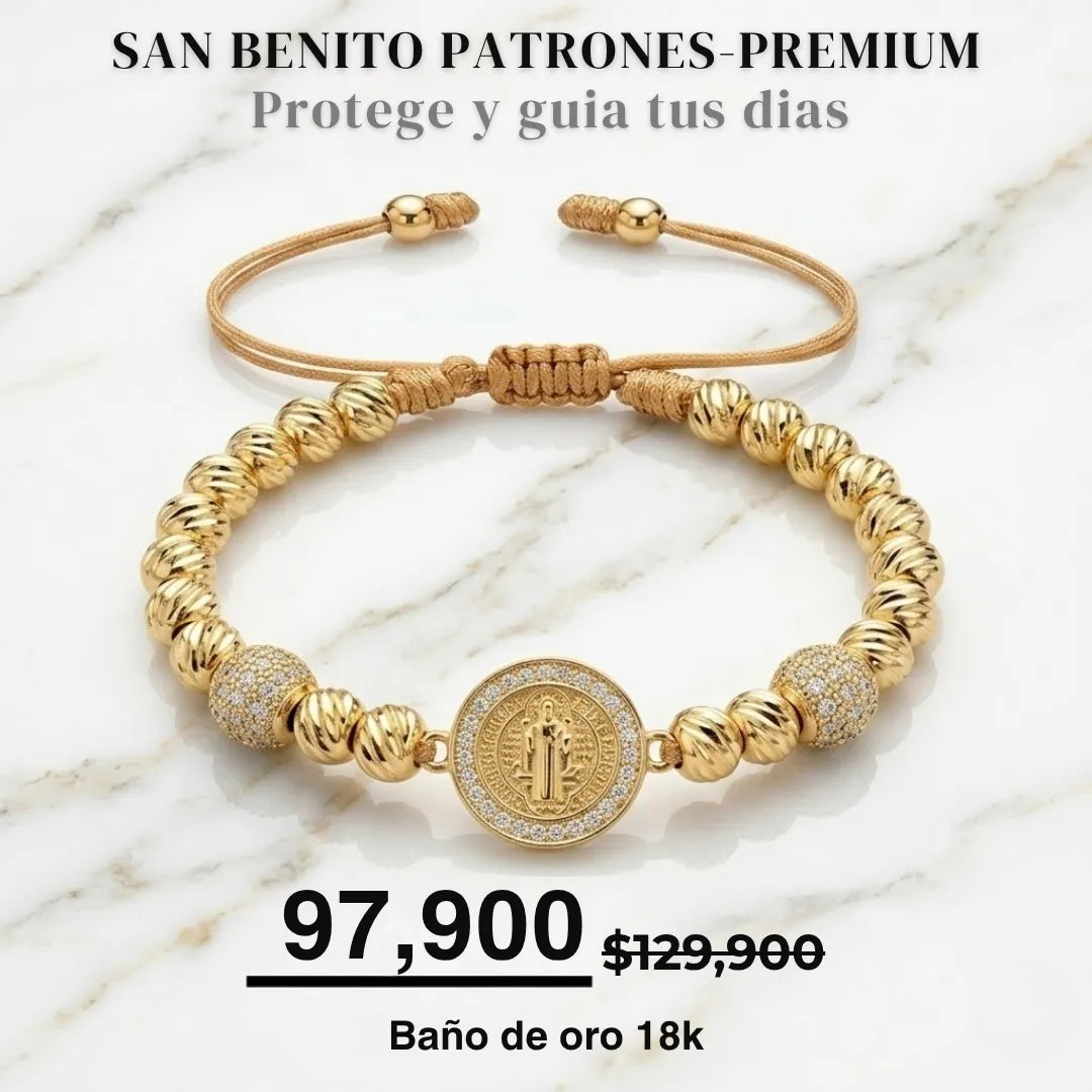 SAN BENITO PATRONES PREMIUN BAÑO DE ORO 18K