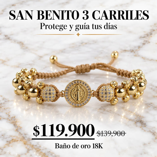 San Benito 3 carriles liso baño de oro 18k