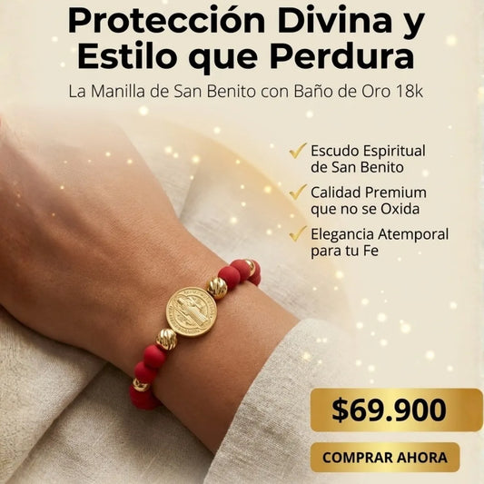 Manilla Protectora San Benito NEOPRENO Baño de oro 18k